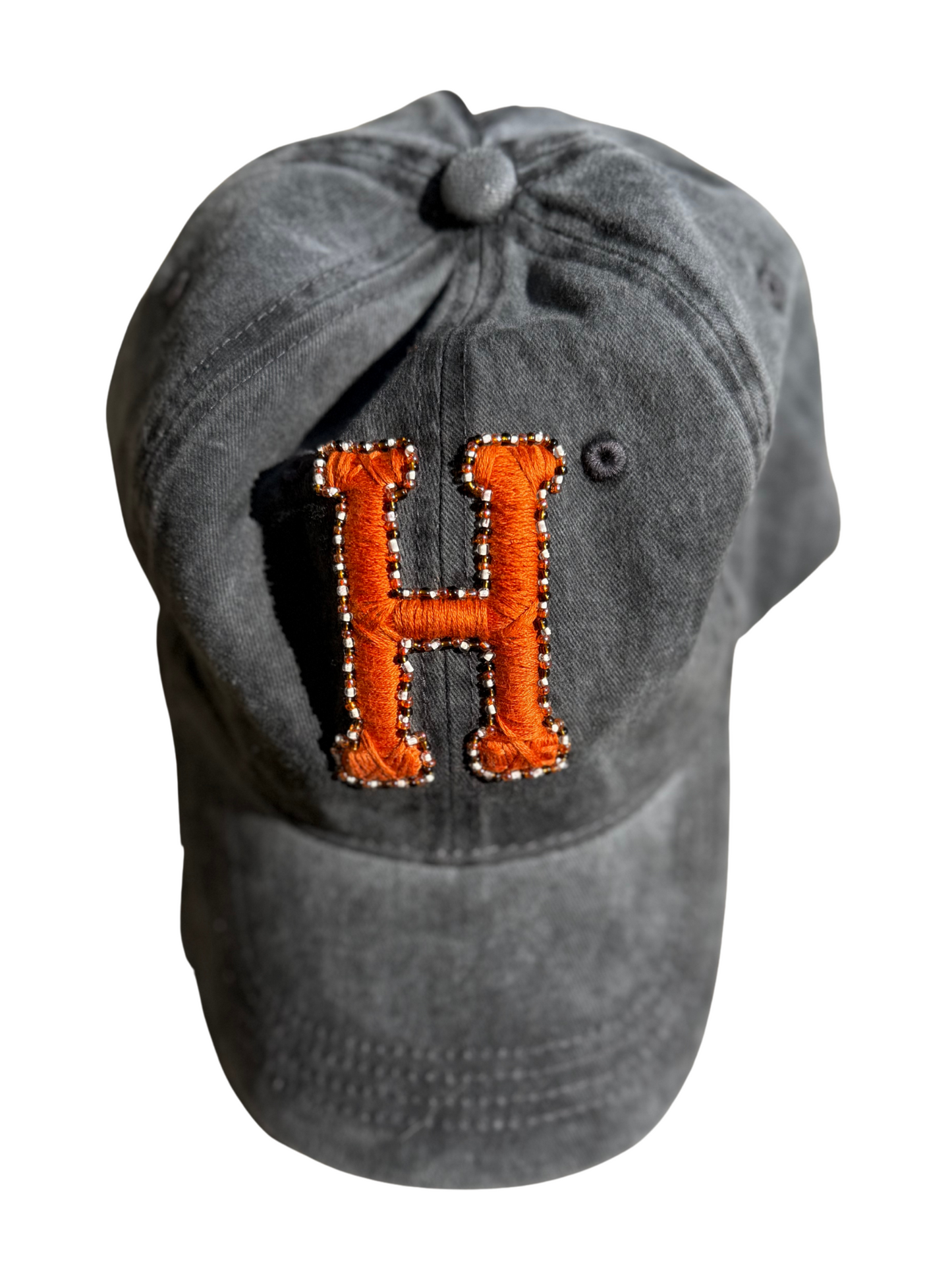 Hand Embroidered Varsity Letter Beaded Baseball Cap or Beanie – Team Spirit - Custom Initial Hat