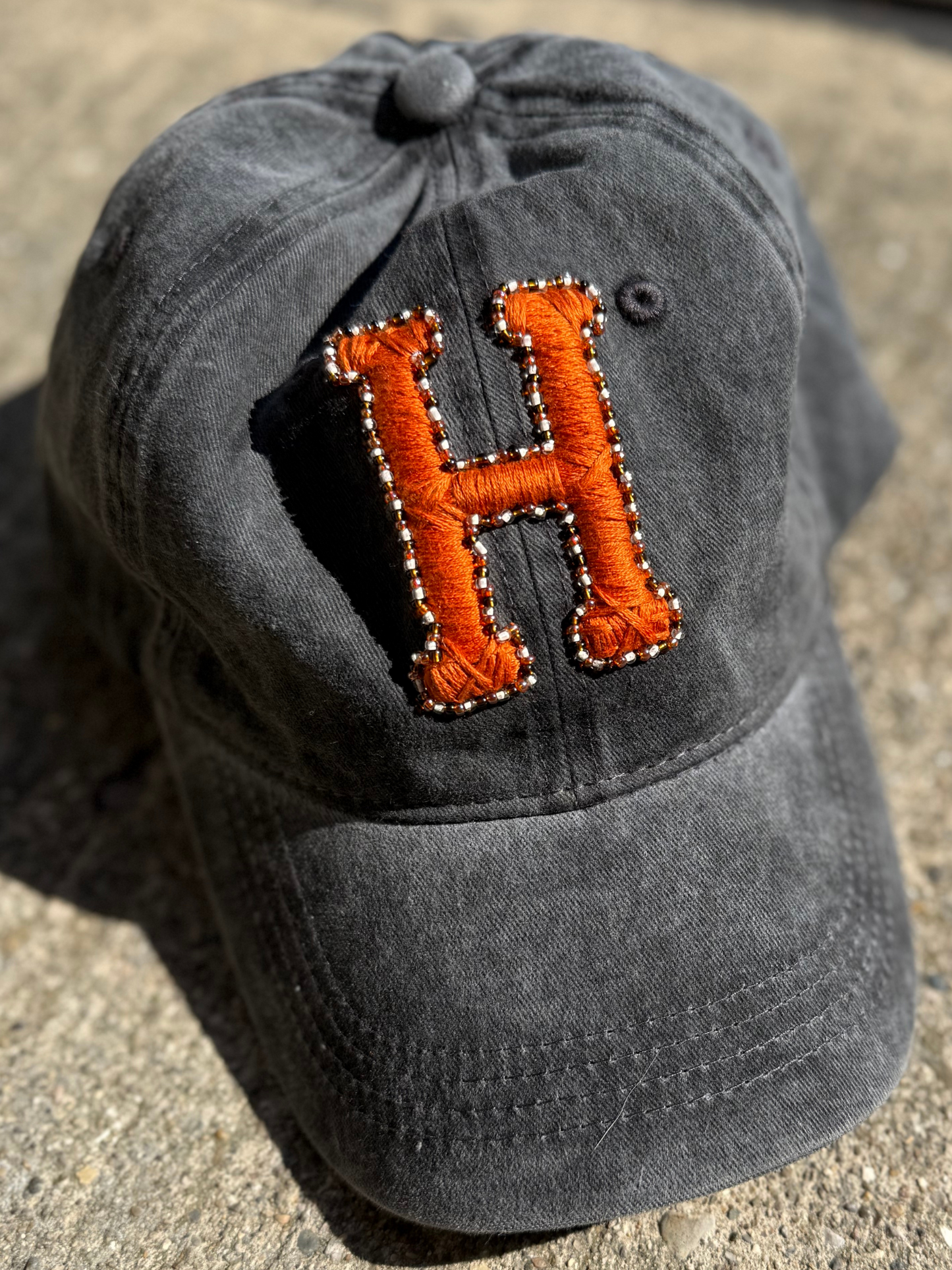 Hand Embroidered Varsity Letter Beaded Baseball Cap or Beanie – Team Spirit - Custom Initial Hat