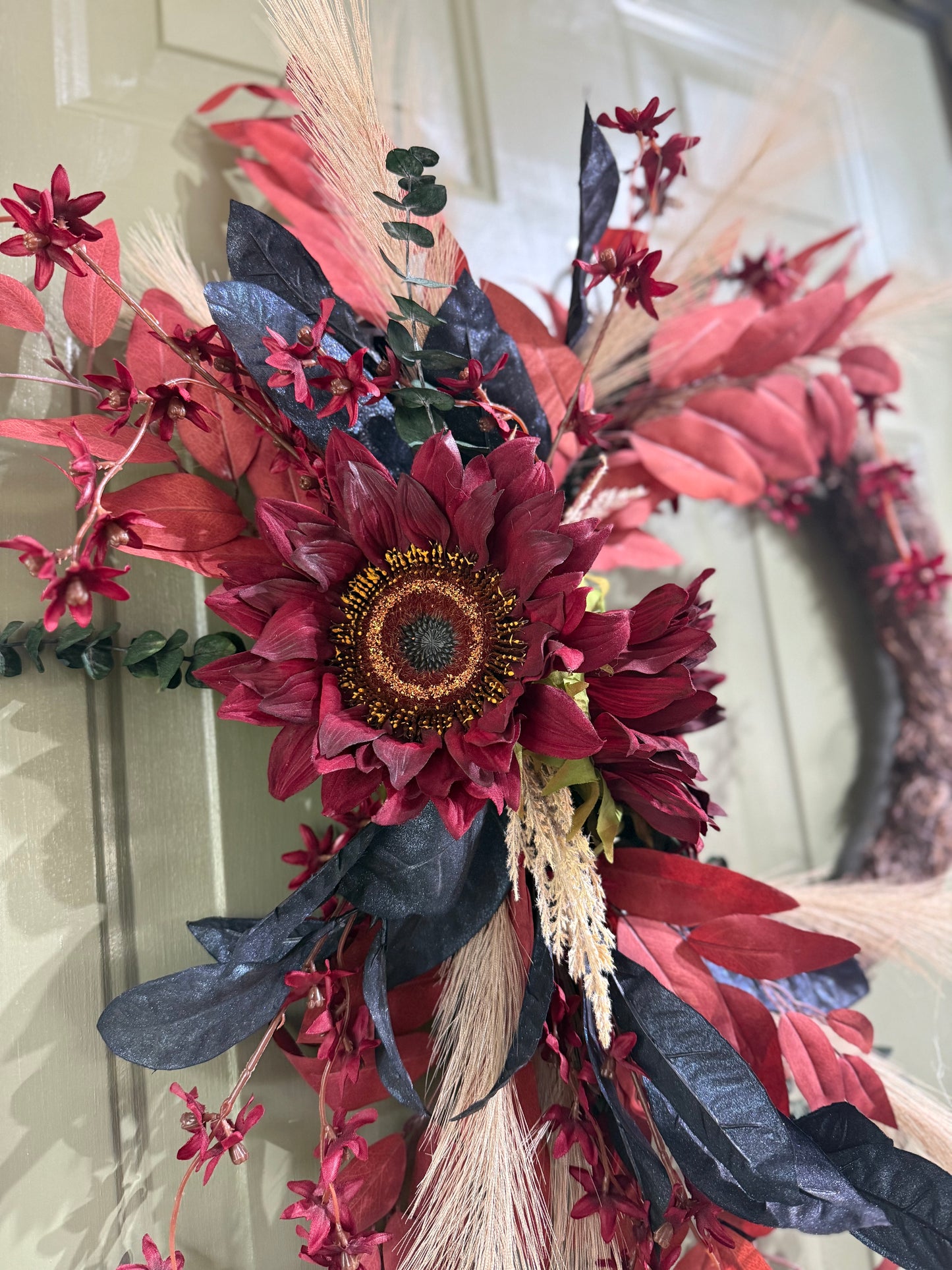 Moody Autumn Wreath in Red, Navy, and Forest Green