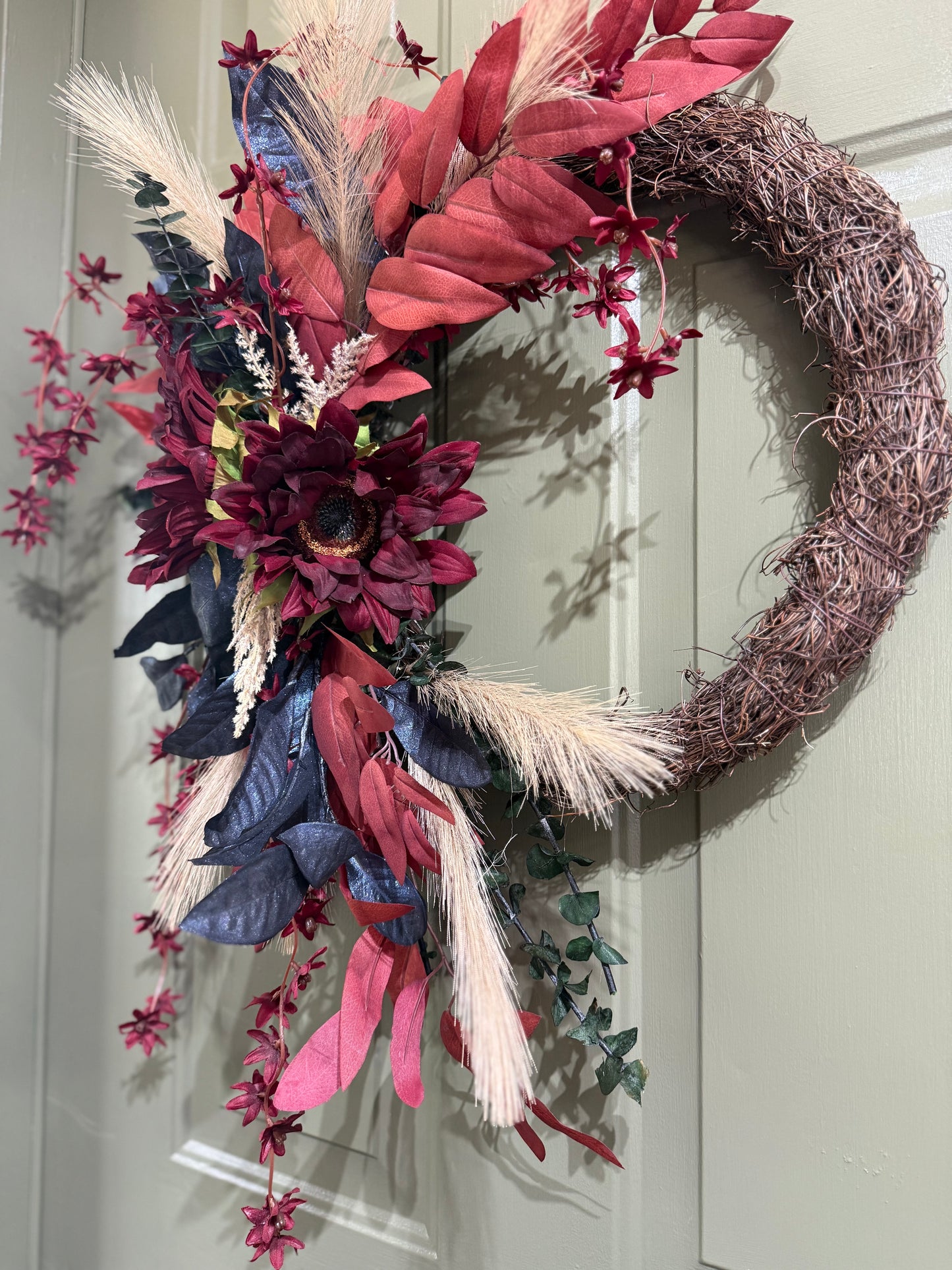 Moody Autumn Wreath in Red, Navy, and Forest Green