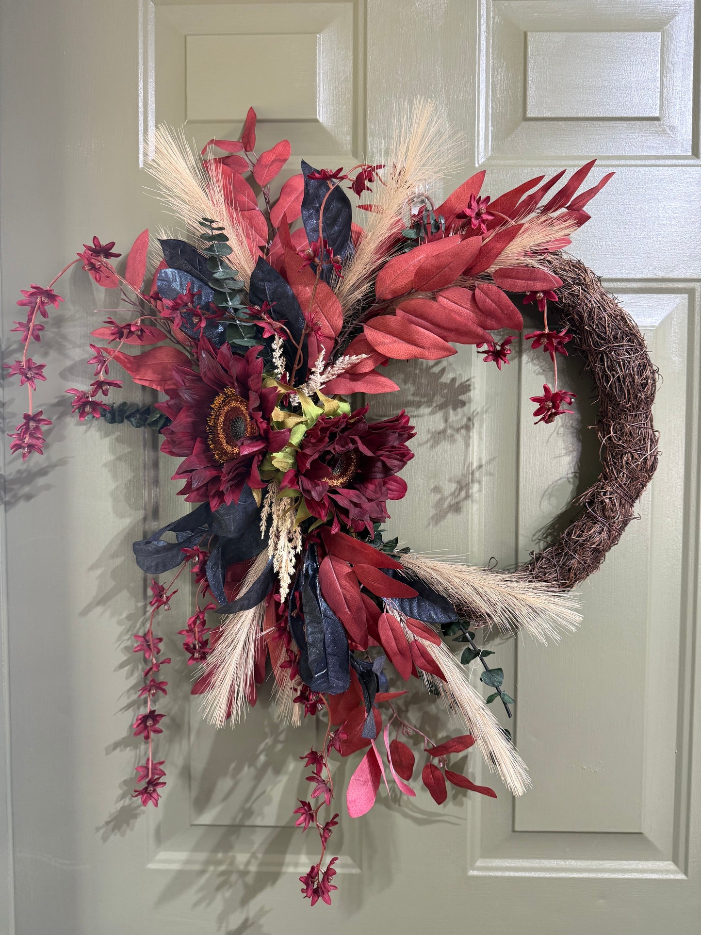 Moody Autumn Wreath in Red, Navy, and Forest Green