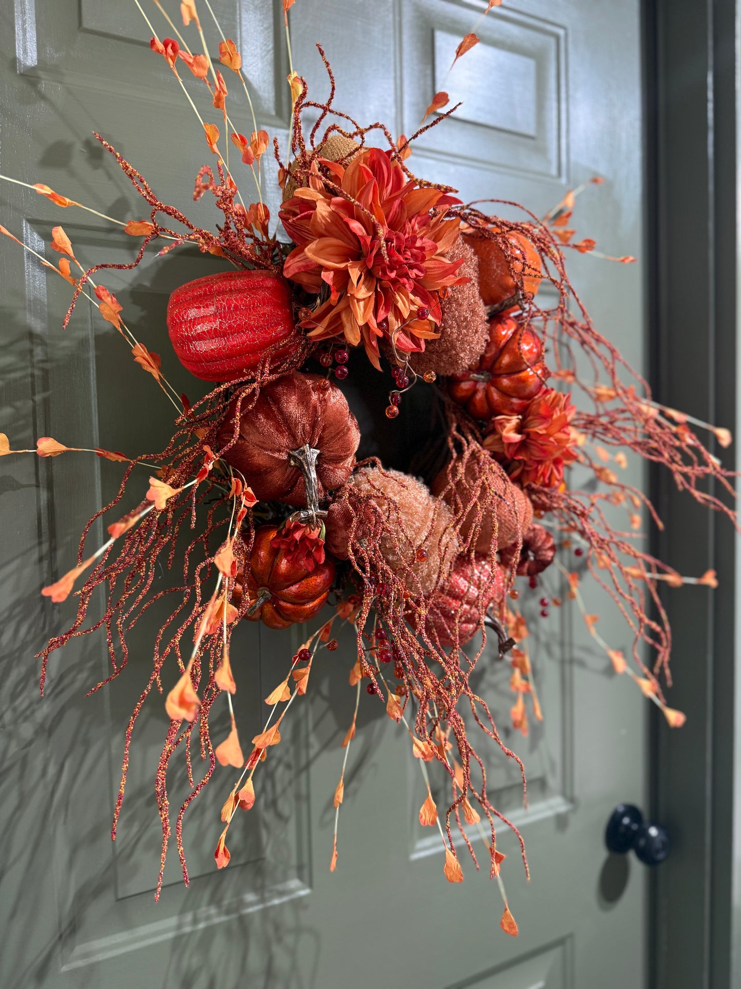 Rustic Orange Pumpkin Fall Wreath with Faux Florals