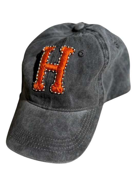 Hand Embroidered Varsity Letter Beaded Baseball Cap or Beanie – Team Spirit - Custom Initial Hat