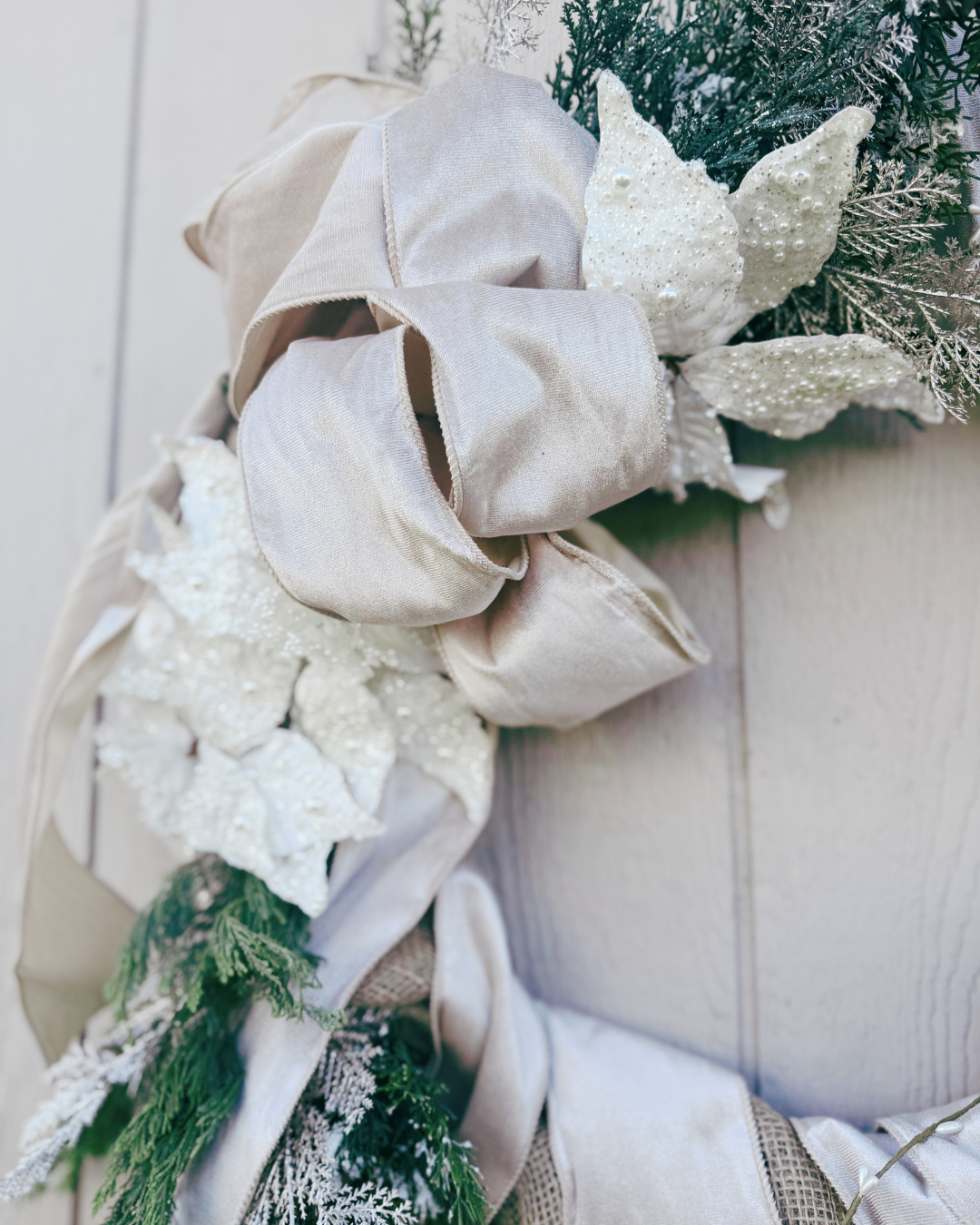 Pearl Poinsettias & Cashmere Bow Wreath