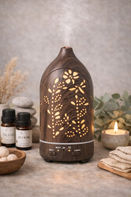 Wood Grain Ultrasonic Essential Oil Diffuser | LED Aromatherapy Mist – 21peonies