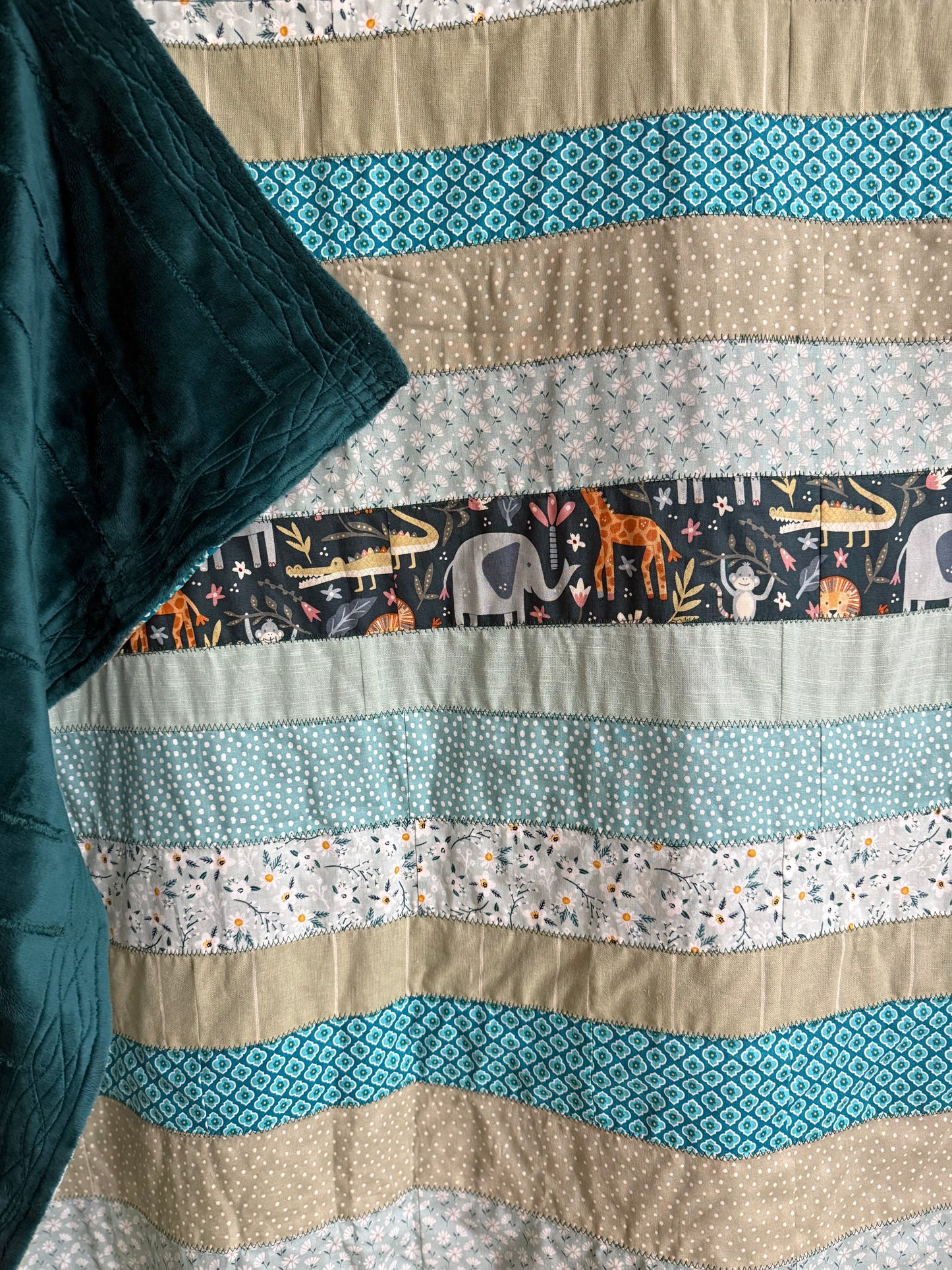 "God’s Promise" Quilt | Genesis 8:15–9:17 | Rainbow Covenant Baby Blanket | Striped Patchwork | Soft Fleece Back | Handmade Christian Gift