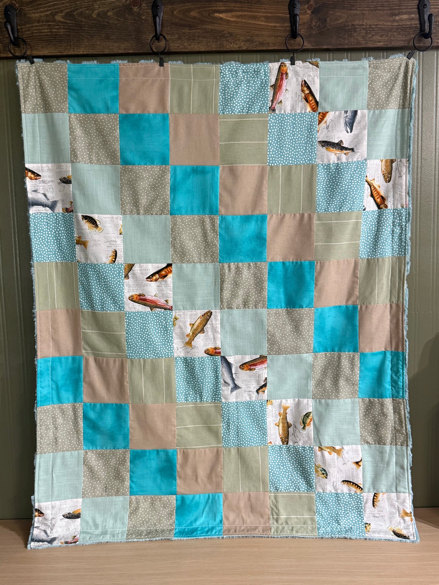 Fishers of Men Children's Quilt – Matthew 4:19 – Bible Story Quilt – Earth Tones & Teal – Soft Fleece Backing – Christian Baby Gift