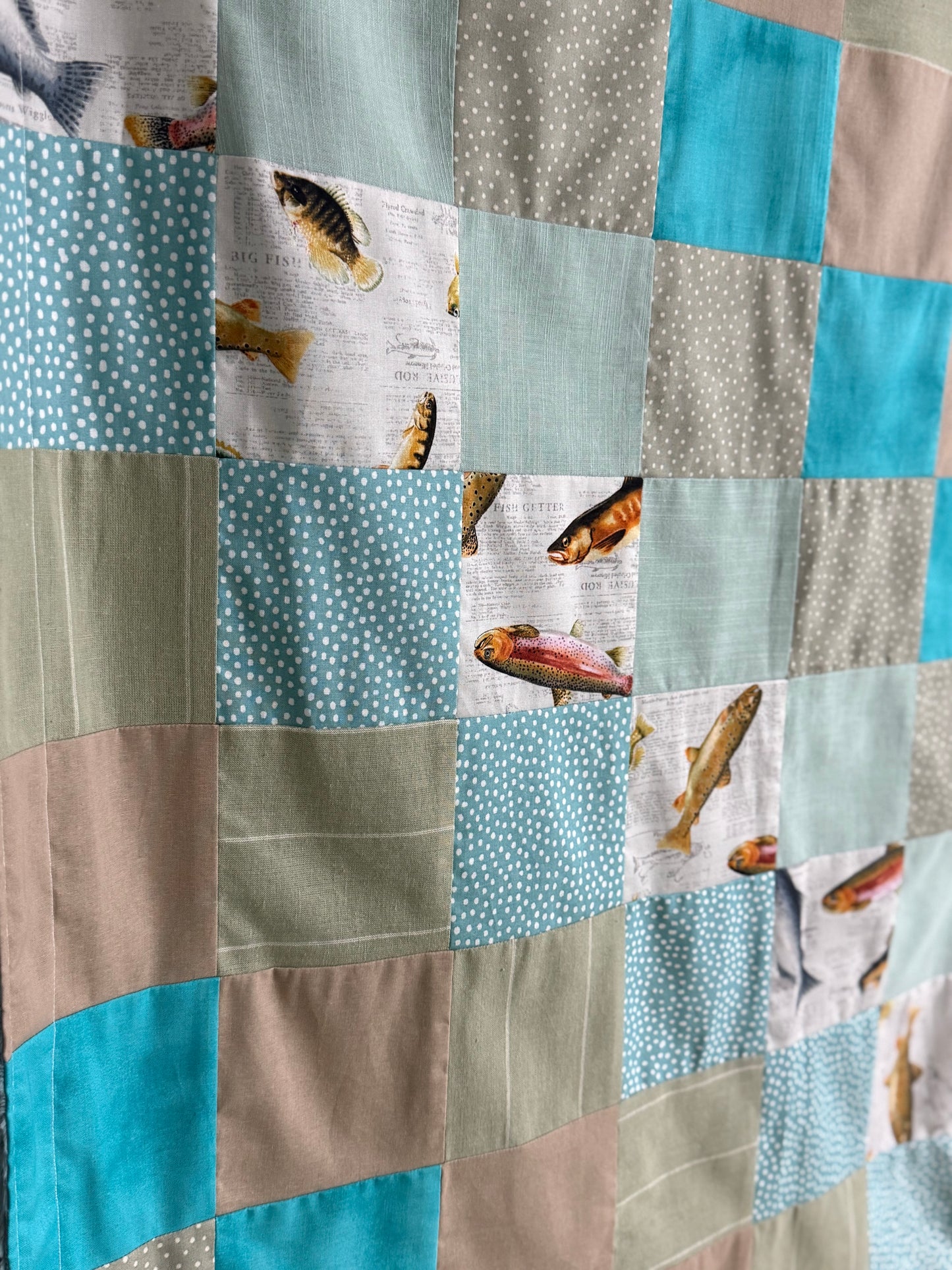 Fishers of Men Children's Quilt – Matthew 4:19 – Bible Story Quilt – Earth Tones & Teal – Soft Fleece Backing – Christian Baby Gift