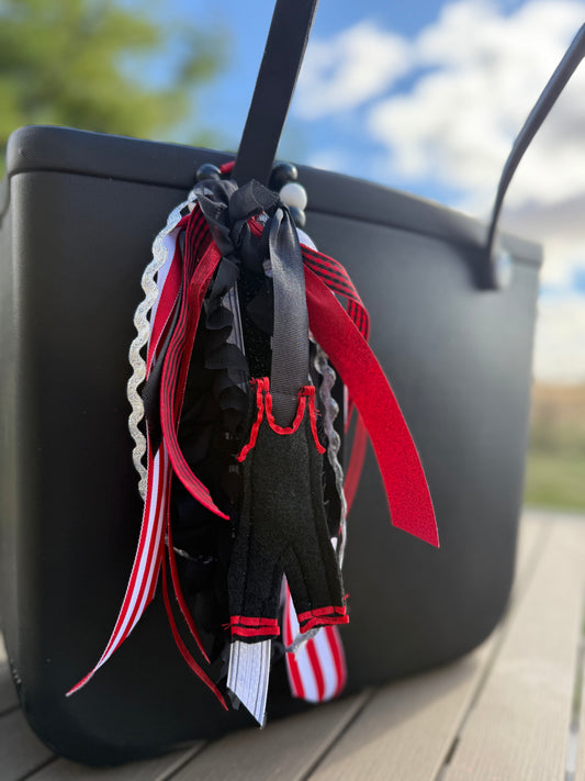 Wrestling Bogg Bag Charm — Red & Black Ribbon Chain with Wood Beads