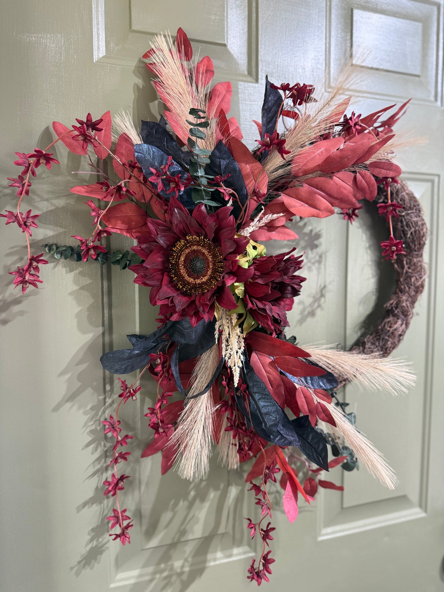 Moody Autumn Wreath in Red, Navy, and Forest Green
