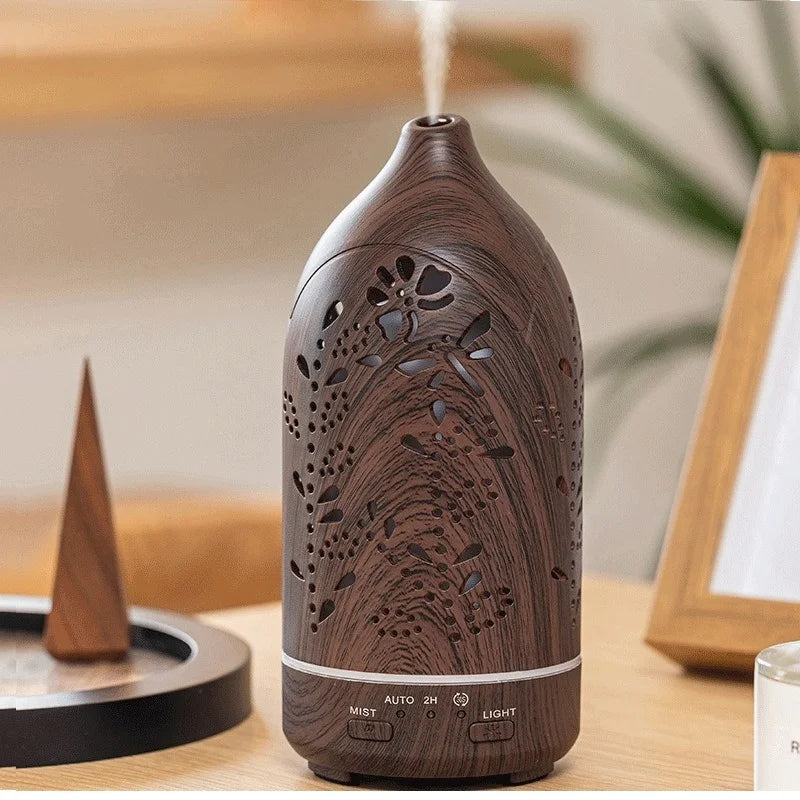 Wood Grain Ultrasonic Essential Oil Diffuser | LED Aromatherapy Mist – 21peonies