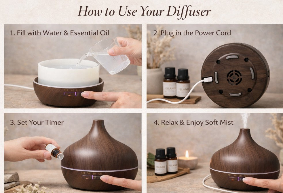 Wood Grain Ultrasonic Essential Oil Diffuser – 300ml Aromatherapy Humidifier with Timer & LED Light