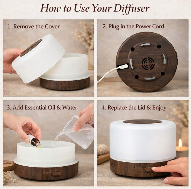 550ml Ultrasonic Essential Oil Diffuser with LED Lights | Large Cool Mist Aromatherapy Humidifier