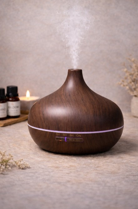 Wood Grain Ultrasonic Essential Oil Diffuser – 300ml Aromatherapy Humidifier with Timer & LED Light